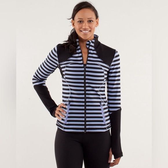 Lululemon Forme Jacket Zip Up Striped Zip Sweatshirt Purple Black 495 - Picture 1 of 16